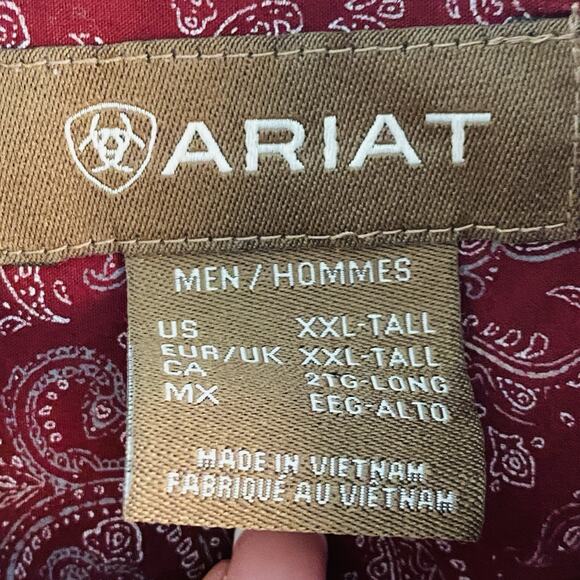 Ariat Shirt Mens XXL Red Paisley Button up Classic Cowboy Rodeo Western Print - Picture 3 of 7